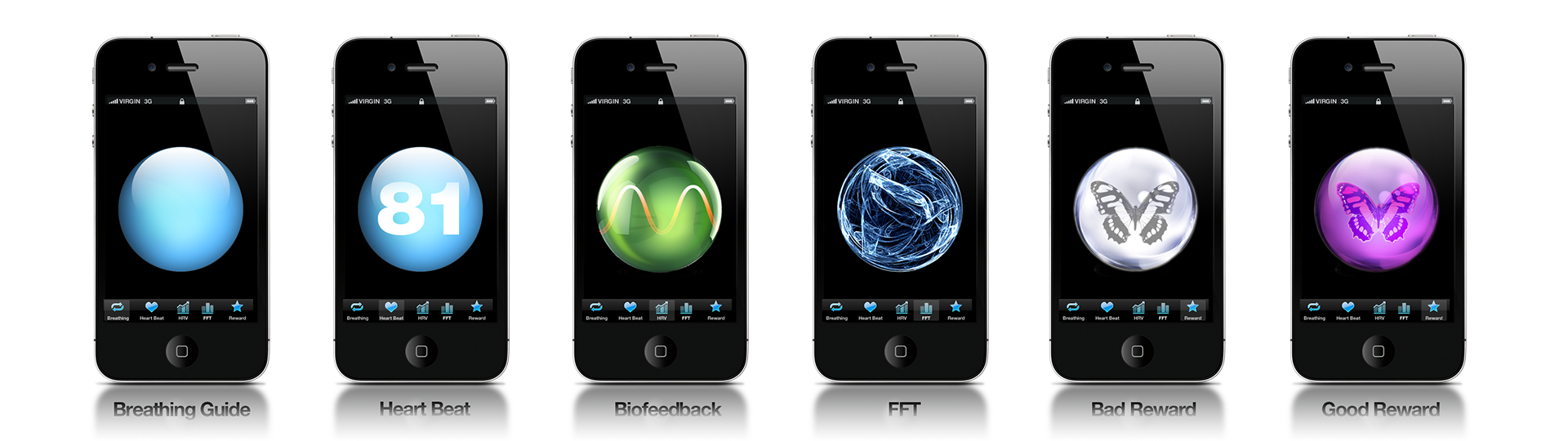Heart Rate Variability Biofeedback mobile app mockup